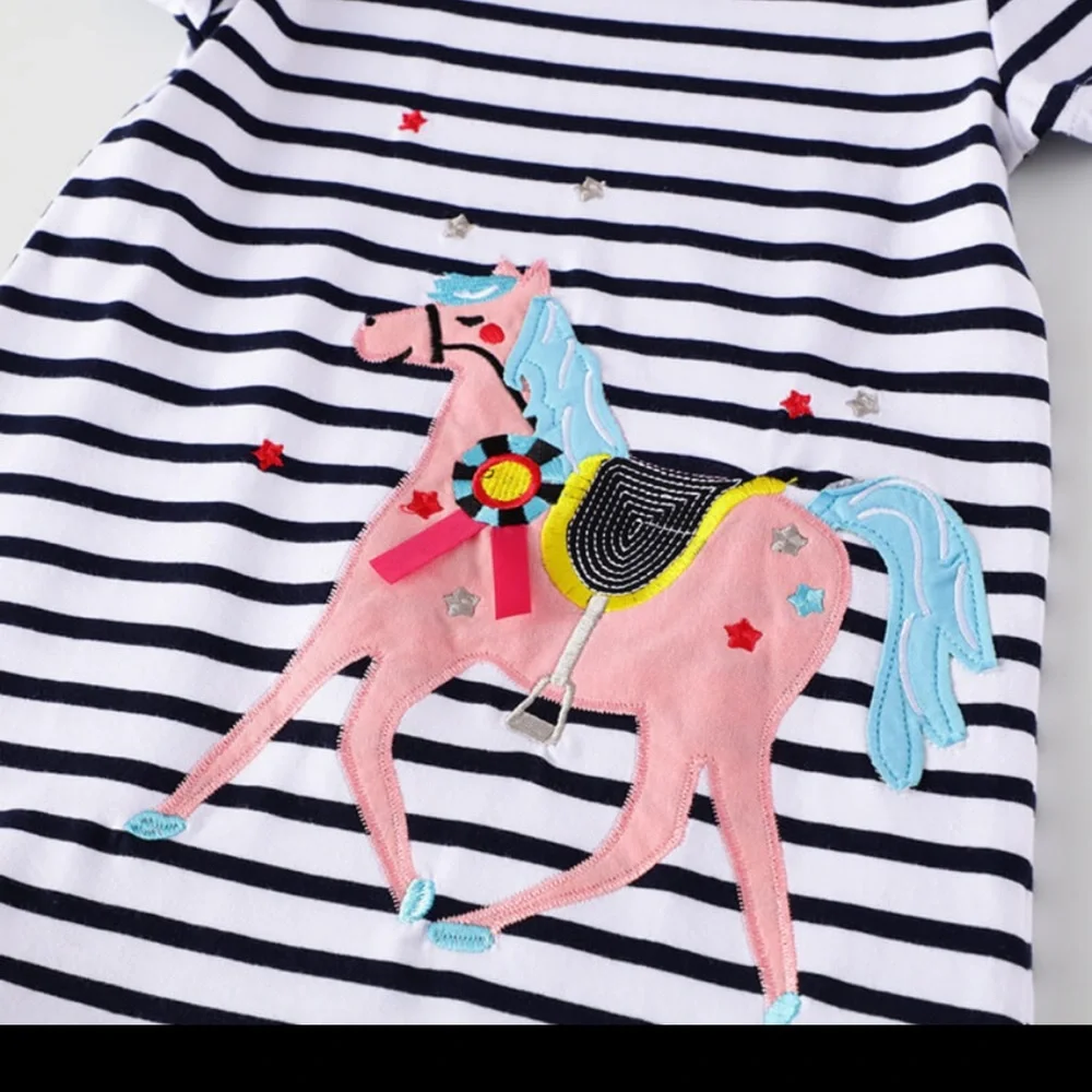 New Girls Applique Horse Summer Dress - Picture 2 of 2